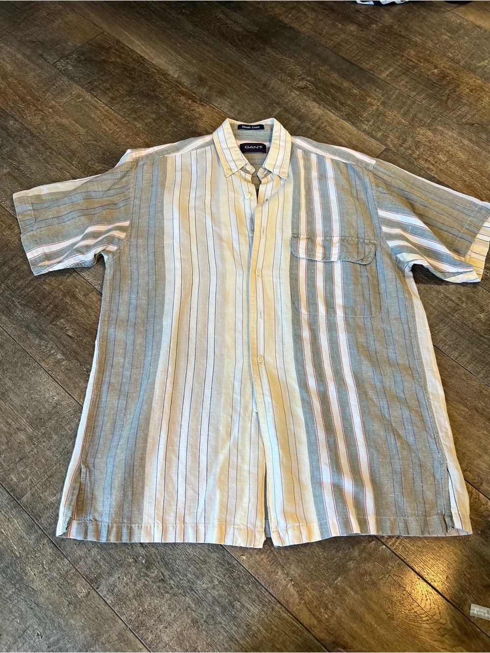 GANT Men's Short Sleeve linen Striped Button-Up Shirt - Multi/Beige